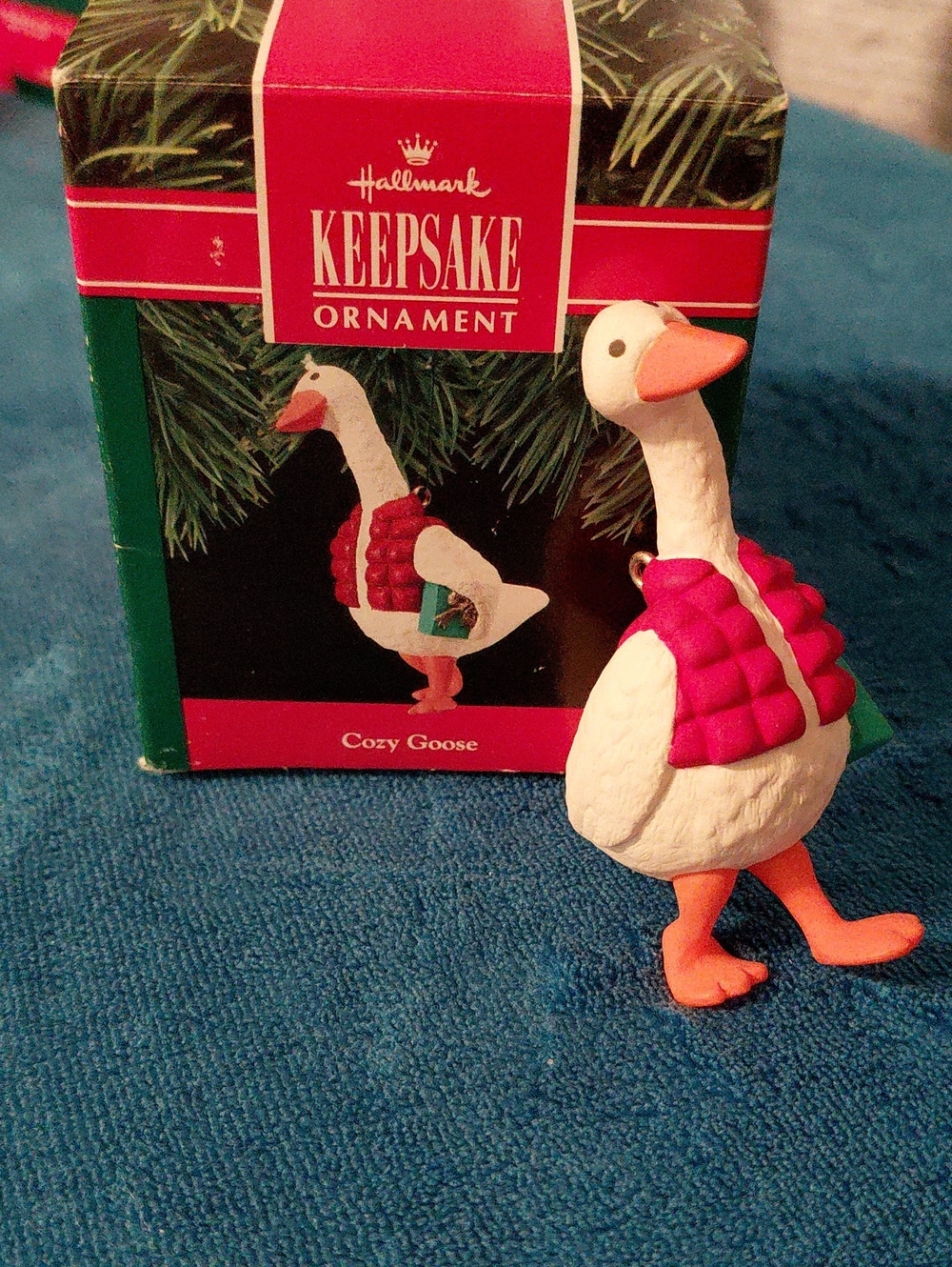 Hallmark Keepsake Cozy Goose Ornament - White & Red 1990